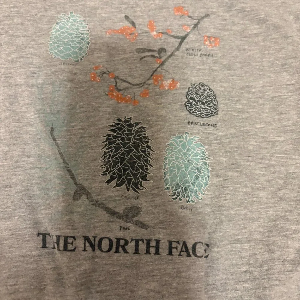 The North Face Crop Top Small 7/8 Gray Short Sleeve Pinecone Branch Graphic
